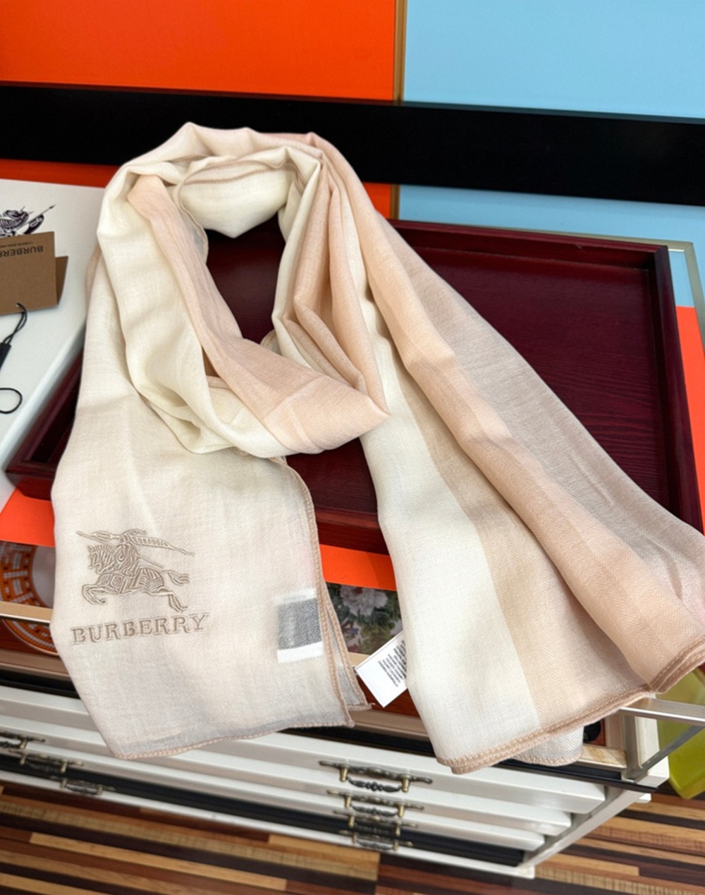 Burberry Lightweight Scarf Nude Beige Gradient